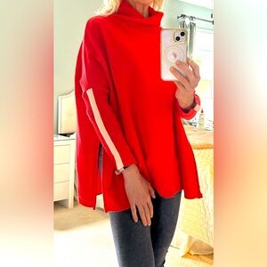 Mersea Turtleneck Sweater with White Stripe and side split — One Size